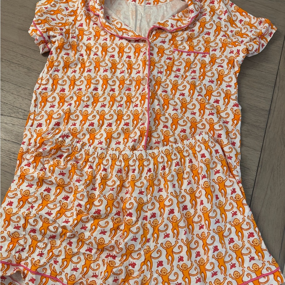 Roller Rabbit Orange and White Monkey Print Top